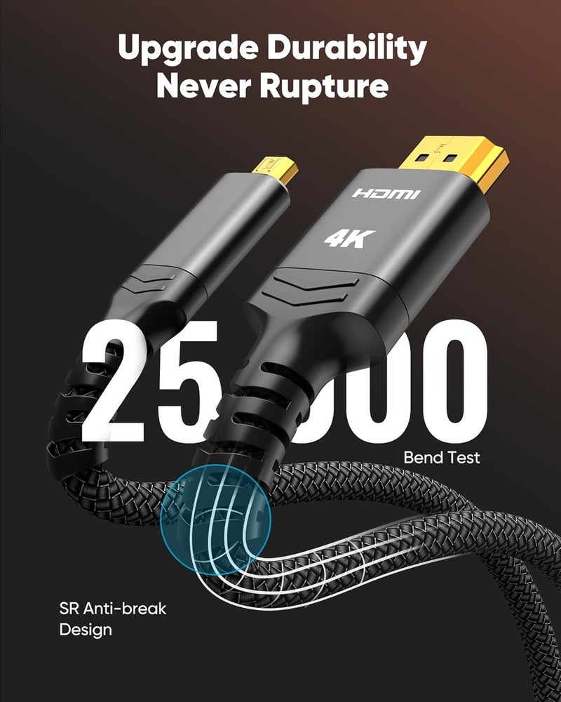 Highwings 4K Micro HDMI to HDMI Cable 3.3 FT, Micro Male to HDMI Male Cable Nylon Braided Cord Adapter 2.0 4K@60HZ 2K@165HZ 18Gbps Compatible with Laptop Camera Monitor HDMI to Micro HDMI Black - Image 2